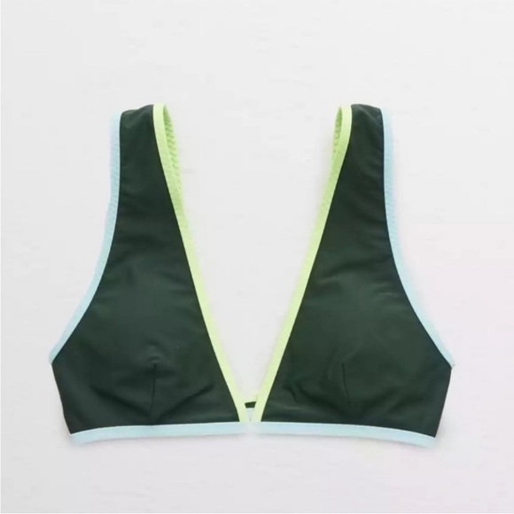 Aerie Wide Strap Plunge Bikini Top and Bikini Bottoms in Sycamore size small - Picture 3 of 11